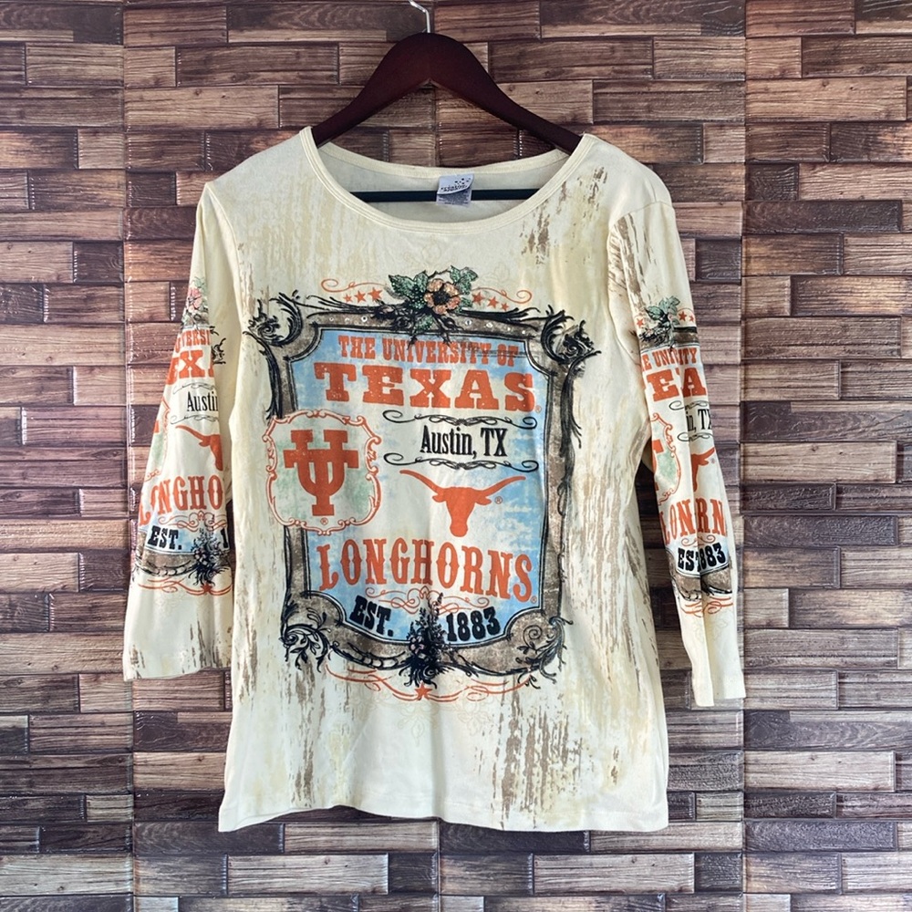 Vintage Y2K Creative Apparel Large University of Texas Cream 3/4 Sleeve L Tee